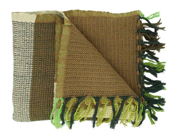 Olive Green Plaid silk / cotton 130 x 190cm